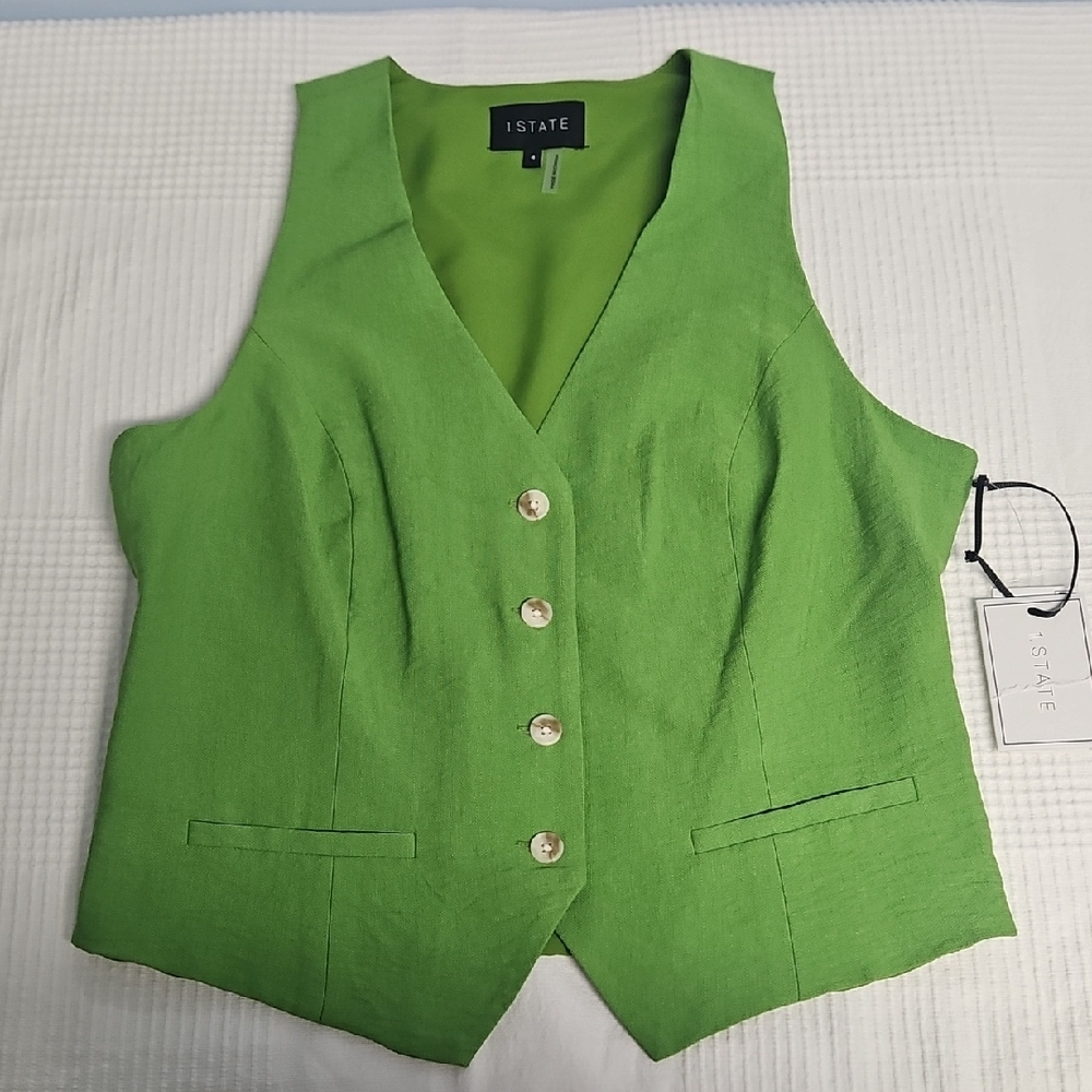 1.State Sleeveless Button Down V-neck Vest: Salted Lime: Size- 4‎
